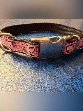 Pink Paisley Dog Collar with Silver Metal Buckle